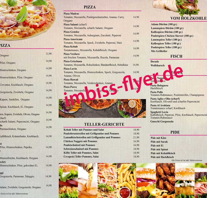 Speisekarte Imbiss